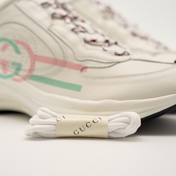 size 41eu 11 us Gucci Run Sneaker White Pink Turquoise Leather GG - Picture 10 of 13